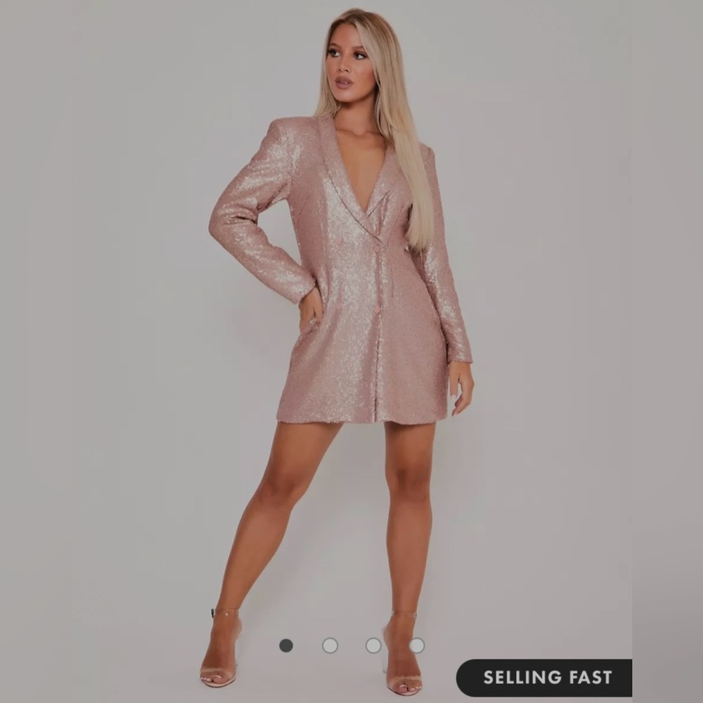 Pink Sequin Double-Breasted Blazer Dress